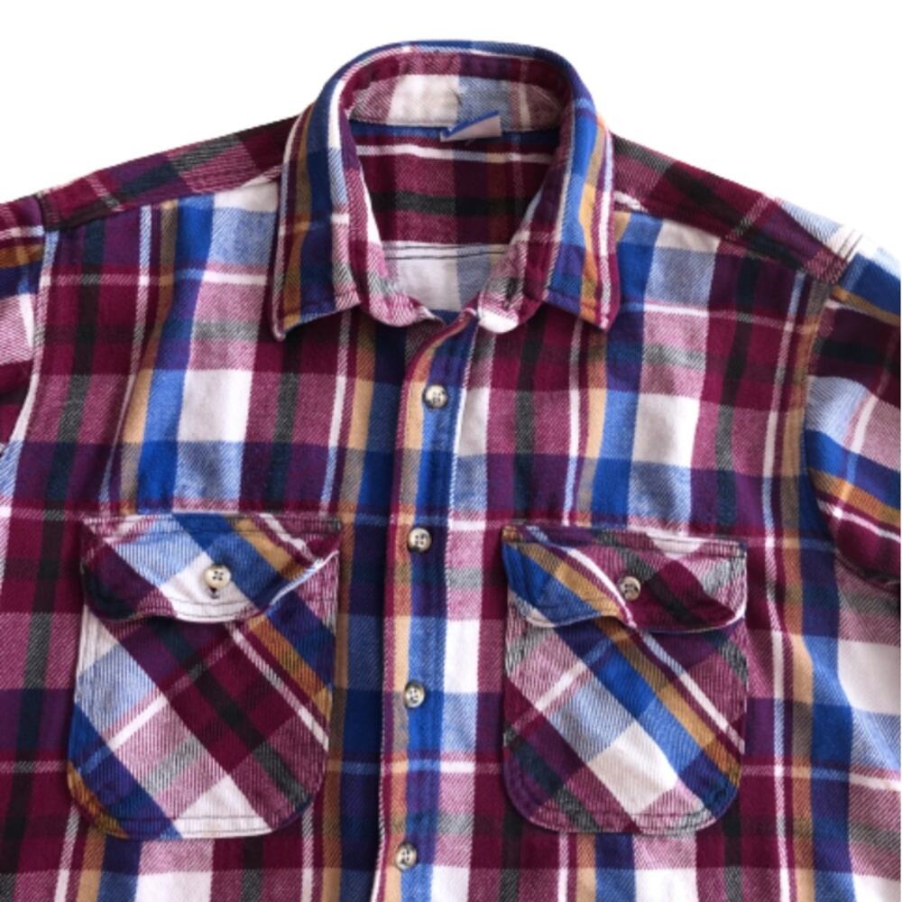 Vintage Plaid Flannel Oversized Thick Colorful Pockets Utility Work Mighty Mac